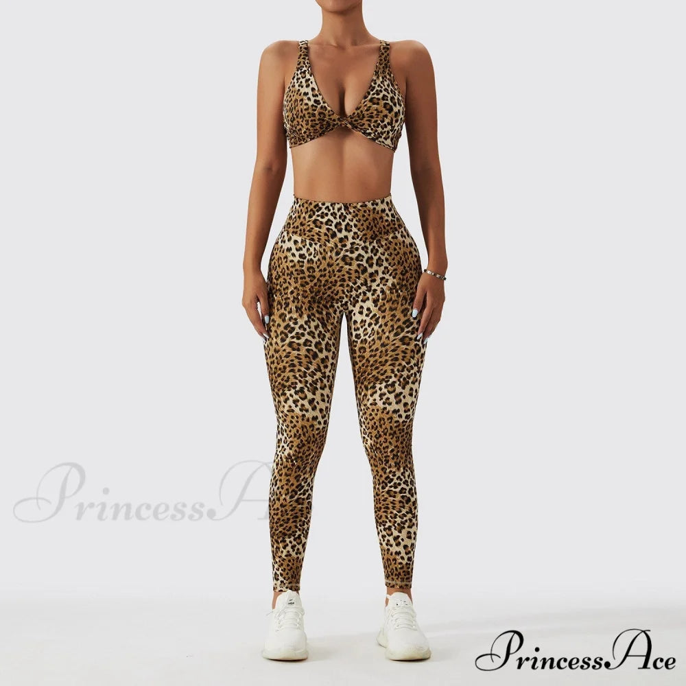 Yoga Pants Nylon Workout Elastic Gym Leggins brown suits / S