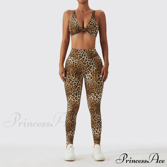 Yoga Pants Nylon Workout Elastic Gym Leggins brown suits / S