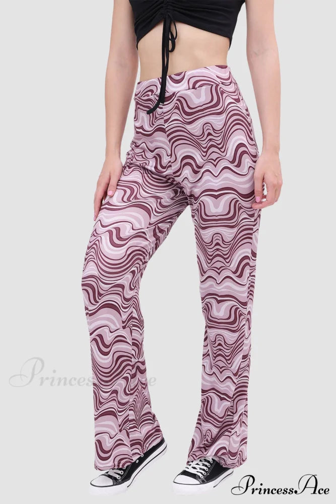 Yoga Water Pants Flared with Ripple Design Purple / 2XL