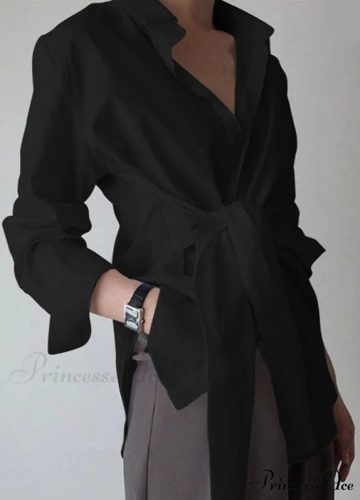 ZANZE SELF-TIE SHIRT - Plus Size Black / S