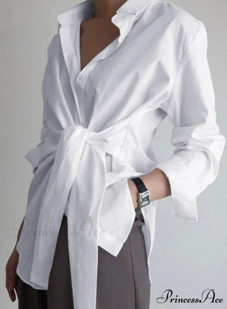 ZANZE SELF-TIE SHIRT - Plus Size White / S