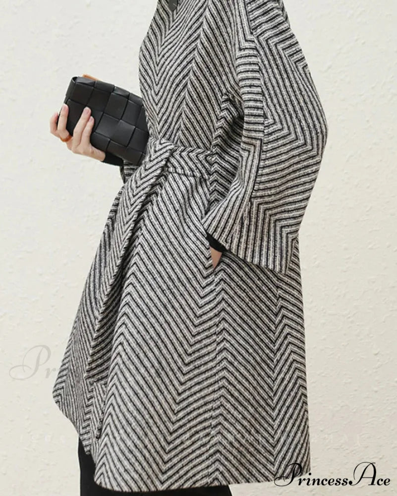 Zigzag Woolen Scarves A-Line Overcoat overcoats-241228