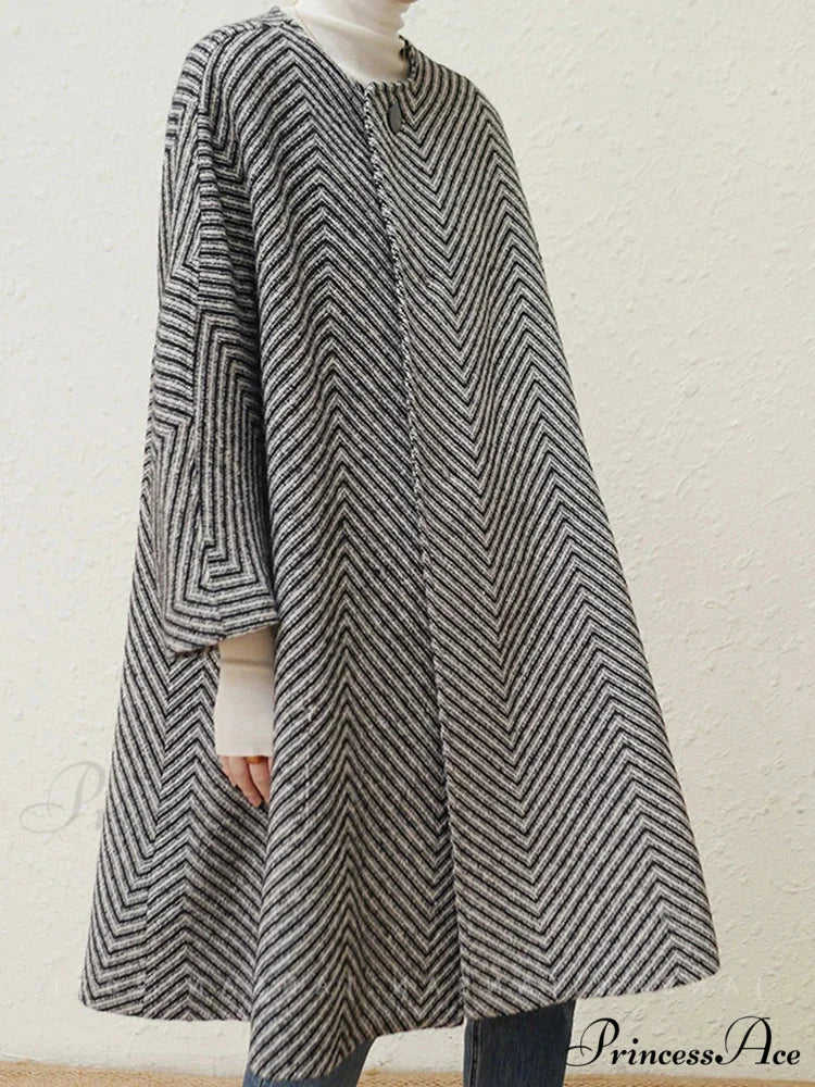 Zigzag Woolen Scarves A-Line Overcoat overcoats-241228