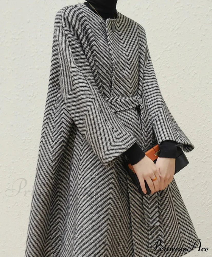 Zigzag Woolen Scarves A-Line Overcoat overcoats-241228