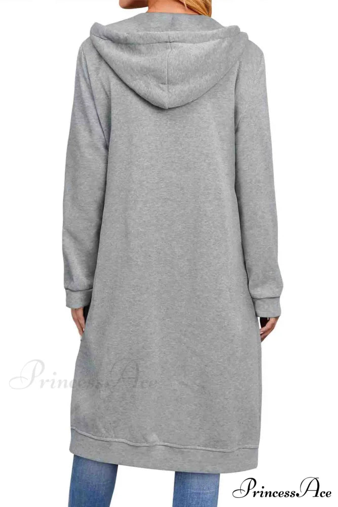 Zip Up Hooded Long Drawstring Cardigan