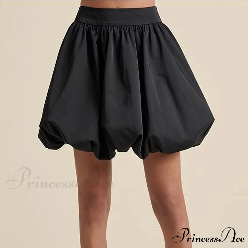 Zip Up Round Bubble Skirt Black / S skirts-250223