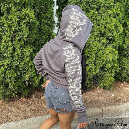 Zip Up Streetwear Letter Printed Hoodies Grey 1 / S