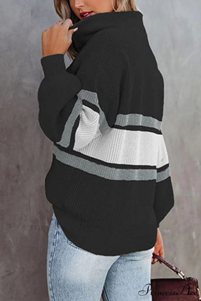 Zip-up Sweater with Lapel Black / M