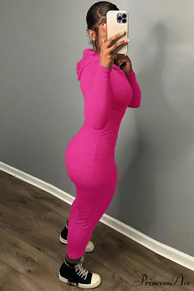 Zipper Hoodie Dress Rose / L