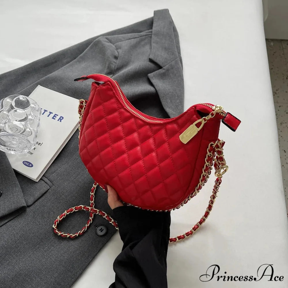 Zipper Ladies’ Purse Gem Crossbody Faux Leather Clutch Red clutchbag-250126