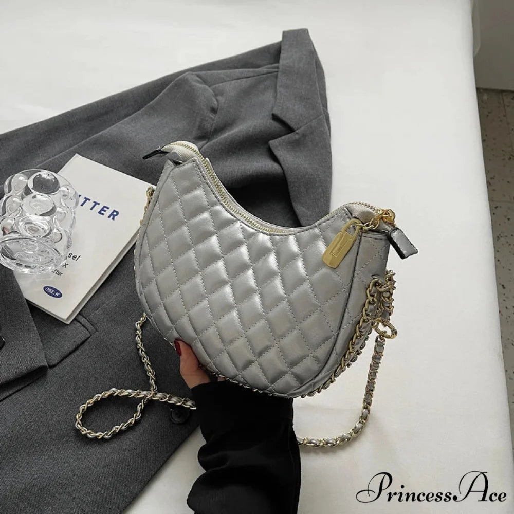 Zipper Ladies’ Purse Gem Crossbody Faux Leather Clutch Silver clutchbag-250126