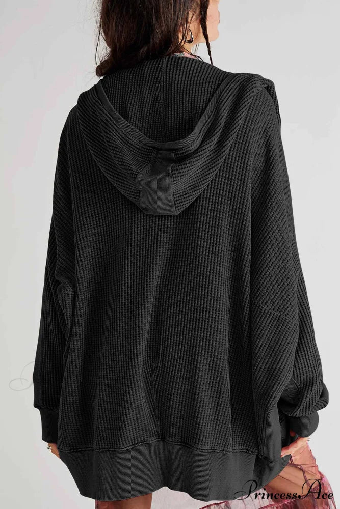 Zipper Waffle Hoodie Black / XL