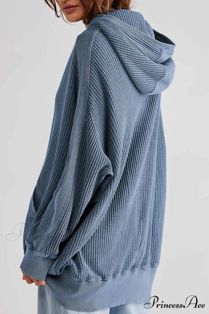 Zipper Waffle Hoodie Blue / XL