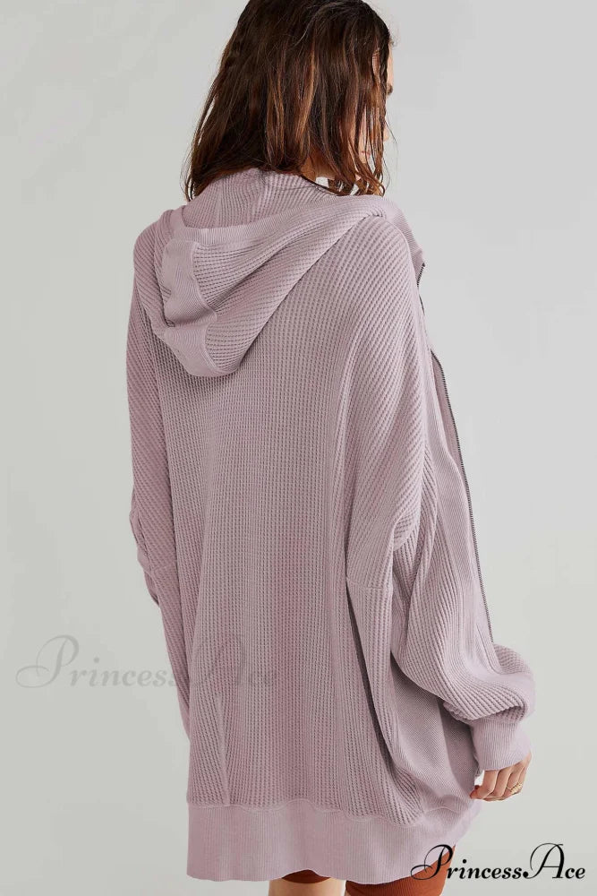 Zipper Waffle Hoodie Purple / XL