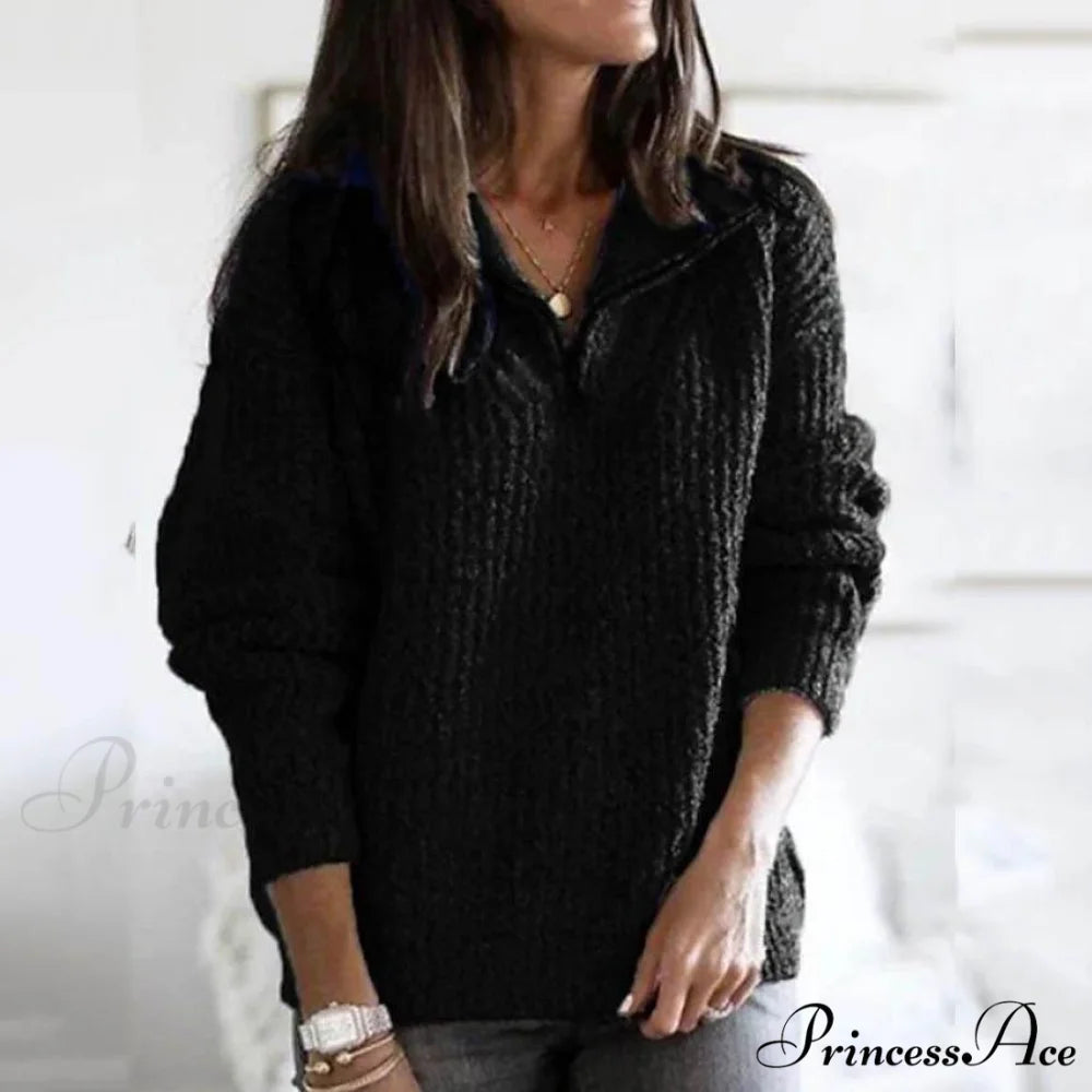 Zipper Women’s Sweater Pullover Casual Color Solid Arm Long Cardigans Black / S
